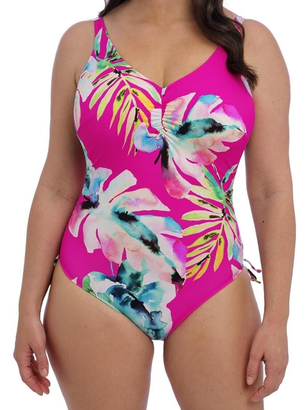 Fantasie Carabelita Underwire Hot Pink Tropical Floral Adjustable Leg Swimsuit